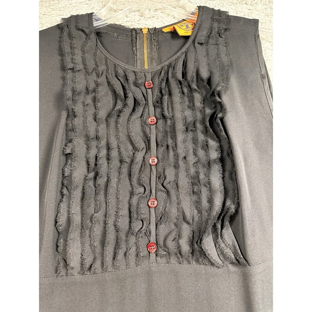 Tory Burch Silk Sleeveless Button Down‎ Ruffle Blouse sz 8 Black